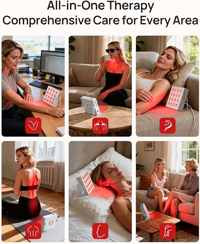 Red Light Therapy Panel for Body, 6 Wavelengths (630 nm, 660 nm, 810 nm, 830nm, 850 nm, 940 nm), 16LEDs, Near‑Infrared Light Therapy Device, Ease Discomfort and Revitalize Skin(White)