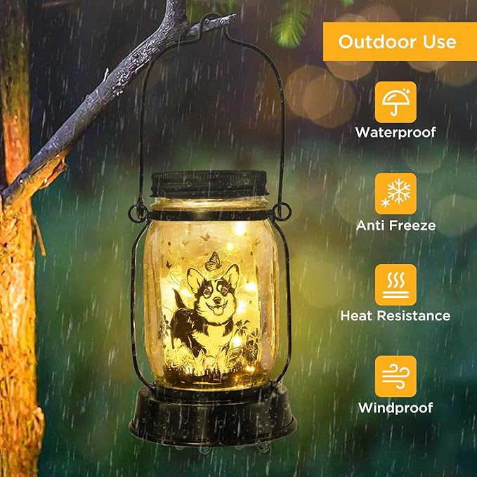 Corgi Gifts for Women/Men Corgi Solar Lanterns Dog Mom Birthday Dog Lovers Lantern Pet Loss Pet Memorial Lights Solar Garden Decoration for Yard, Patio,Backyard,Porch Torches - Bloomnest