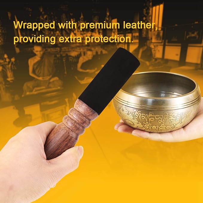 Yinhing Sound Bowl Mallet, Durable Singing Bowl Mallet with Peach Wood Material, Leather Wrapping Tibetan Singing Bowl Set for Religious Article - Bloomnest