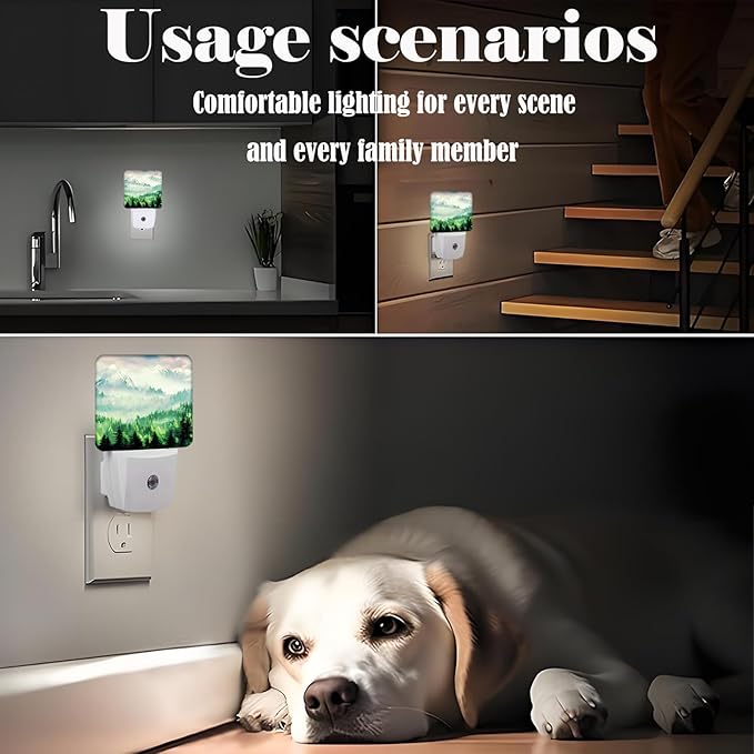 Mountain Forest Landscape Painting Night Light,Plug Into Wall Decor for Stairway,Hallway,Kitchen,Dusk to Dawn Sensor Nightlights for Boys/Girls/Women/Men Room Gifts - Bloomnest