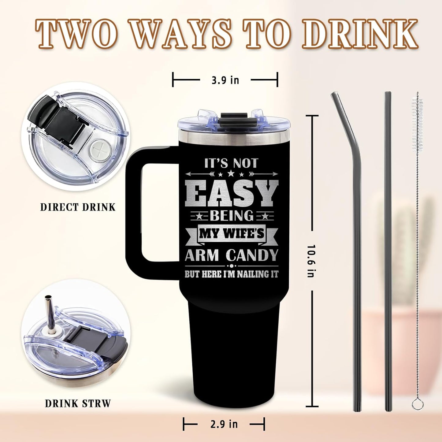 DUUV Birthday Gifts for Husband from Wife, Best Husband Ever Tumbler with Handle 40 Oz Stainless Steel Insulated, Christmas Thanksgiving Wedding Anniversary Appreciation Gifts for Husbands, 1PCS