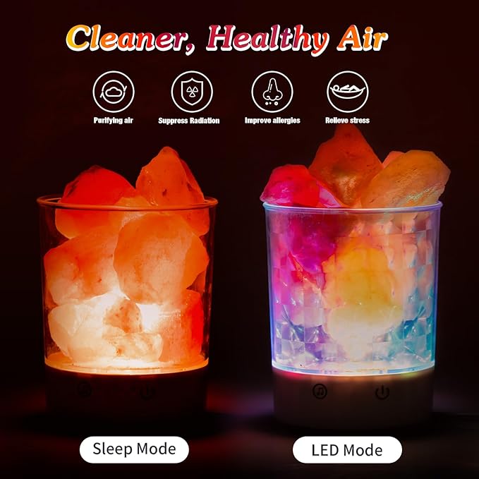 Himalayan Music Salt Lamp, Natural Crystal Salt Rock Lamp, Colorful Night Lights with Dimmer Sleep Aid, Aromatherapy Decompression, Music Light Gift for Loved Ones