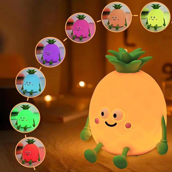 Cute Small Pineapple Fun Night Light - Dimmable RGB Touch Control Lamp, USB Rechargeable, Idea for Home, Office, and Gift - Bloomnest