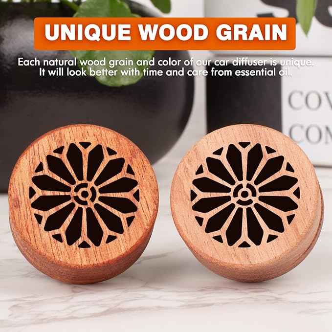 Essential Oil Car Diffuser, 2 PCS Gothic Flower Car Aromatherapy Wood Diffuser with Vent Clip - Bloomnest