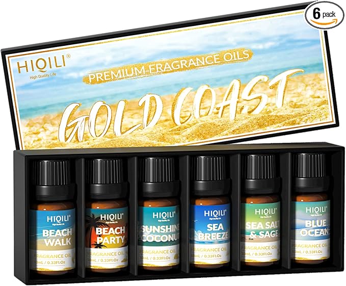 HIQILI Fragrance Oil, Gold Coast 6x10ml for Candle Scents Making, Scented Oils for Soy Candles Soap Slime Aromatherapy Diffuser, Premium Grade Essential Oil Set for Christmas Holiday - Bloomnest
