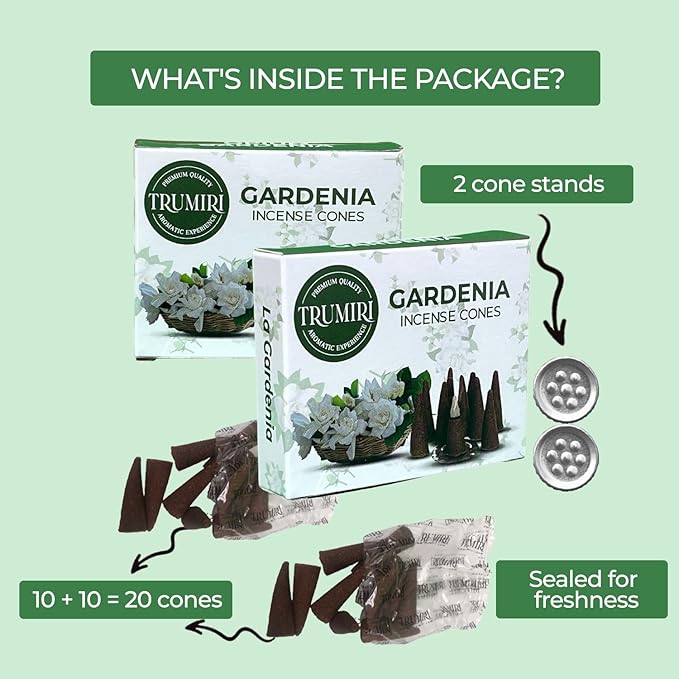 Gardenia Incense Cones - Dual Pack of 10 Scented Cone Incense TRUMIRI
