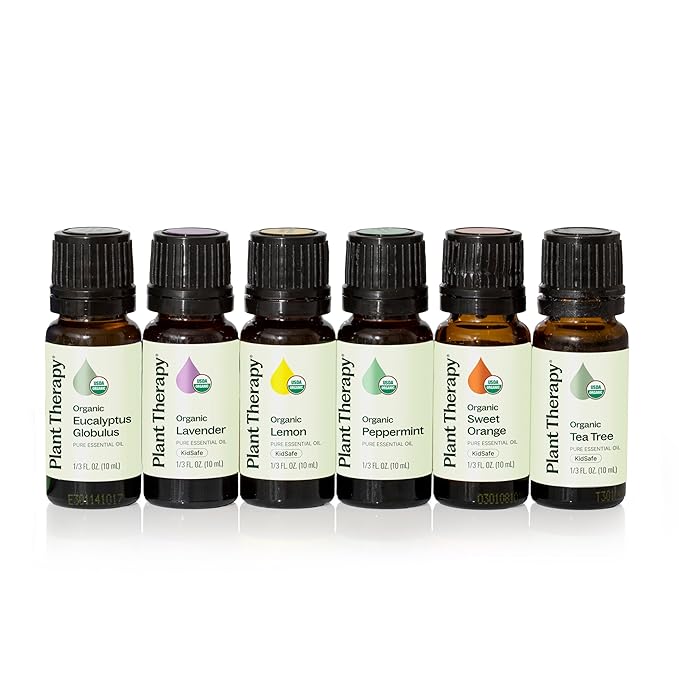 Plant Therapy Top 6 USDA Organic Essential Oil Set - Lavender, Peppermint, Eucalyptus, Lemon, Tea Tree 100% Pure, Natural Aromatherapy, for Diffusion & Topical Use, Therapeutic Grade 10 mL (1/3 oz) - Bloomnest