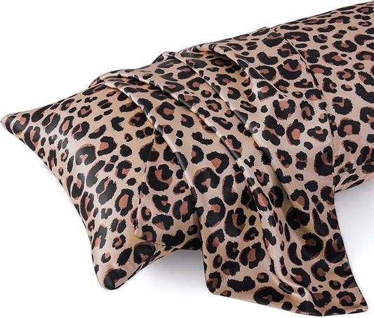 MR&HM Satin Body Pillow Cover, Soft and Breathable Body Pillow Case with Envelope Closure, Cooling and Silky Long Pillowcase for Hair and Skin,Grey (20x54, Brown Leopard) - Bloomnest