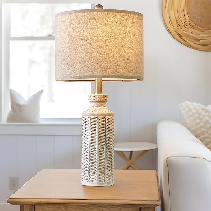 24.75'' Farmhouse Ceramic Table Lamp Set of 2 for Bedroom Living Room Vintage Traditional Rustic Modern White Nightstand Bedside Lamps - Bloomnest