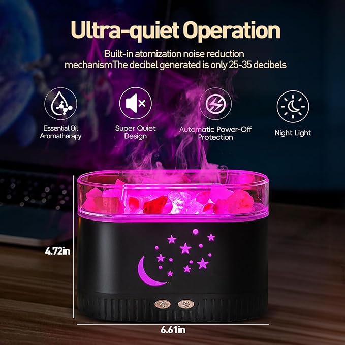 Himalayan Salt Lamp for Essential Oil Diffuser, Fireplace Flame Air Humidifier Diffuser, 7 Colors Aroma Diffuser, Humidifiers for Bedroom with Timer, Gift for Lover, Home, Office, Yoga, Gym 200mL - Bloomnest
