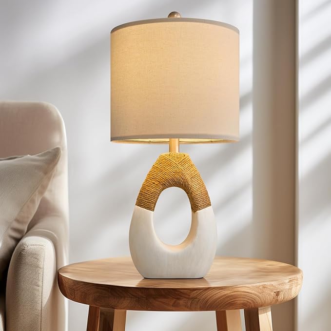 OYEARS Boho Table Lamps Bedroom Living Room Set 2 Small Farmhouse Rattan Table Lamp 19”Rustic Home Decoration Nightstand Bedside Lamp for Office Compatible with Smart Light Bulbs(Not Include Bulbs) - Bloomnest