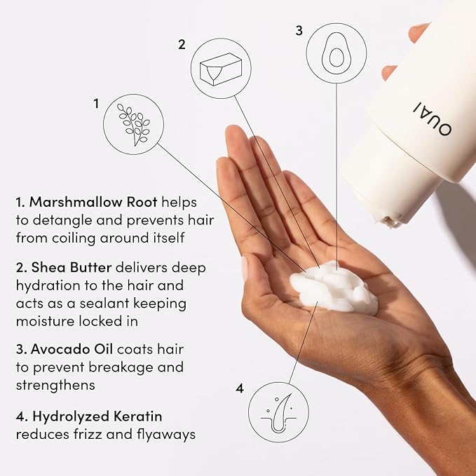 OUAI Thick Hair Shampoo and Conditioner Set - Sulfate Free Shampoo and Conditioner for Thick Hair Care - Moisturizes, Strengthens & Fights Frizz - Made with Keratin & Shea Butter (10 Fl Oz) - Bloomnest