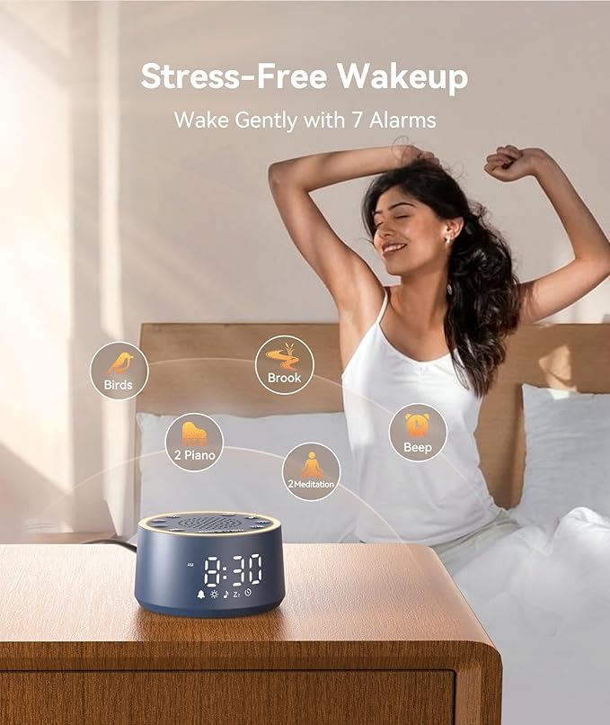 Dreamegg Sound Machine & Alarm Clock - White Noise Machine with 7 Wake-Up Sounds, 0-100% Dimmable, Night Light, Sound Machine for Sleeping, Office, Home, Travel Essentials Gift, Navy