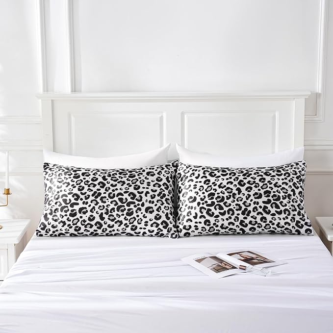 MR&HM Satin Pillowcase for Hair and Skin, Silk Satin Pillowcase 2 Pack, Toddler Size Pillow Cases Set of 2, Silky Pillow Cover with Envelope Closure (13x18, White Leopard) - Bloomnest