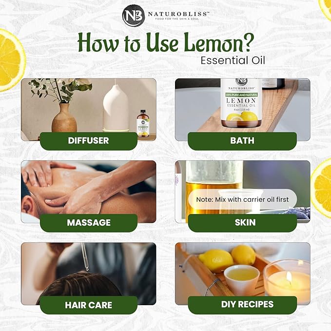 NaturoBliss 100% Pure Lemon Essential Oil Therapeutic Grade Premium Quality (4 fl. oz) with Glass Dropper, Perfect for Aromatherapy - Bloomnest