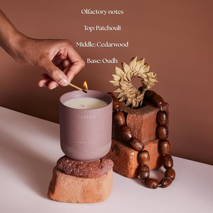 CAFTARI Luxury Aromatherapy Candle | Oudh, Cedarwood & Patchouli | 60 Hour Burn | Clean Coconut Soy Wax | Vegan, Gift-Ready Candle for Stress Relief, Home Spa Feel | Scent of Nirvana - Bloomnest
