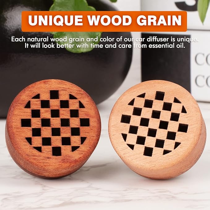 Essential Oil Car Diffuser, 2 PCS Checkered Car Aromatherapy Chequerboard Wood Diffuser with Vent Clip - Bloomnest