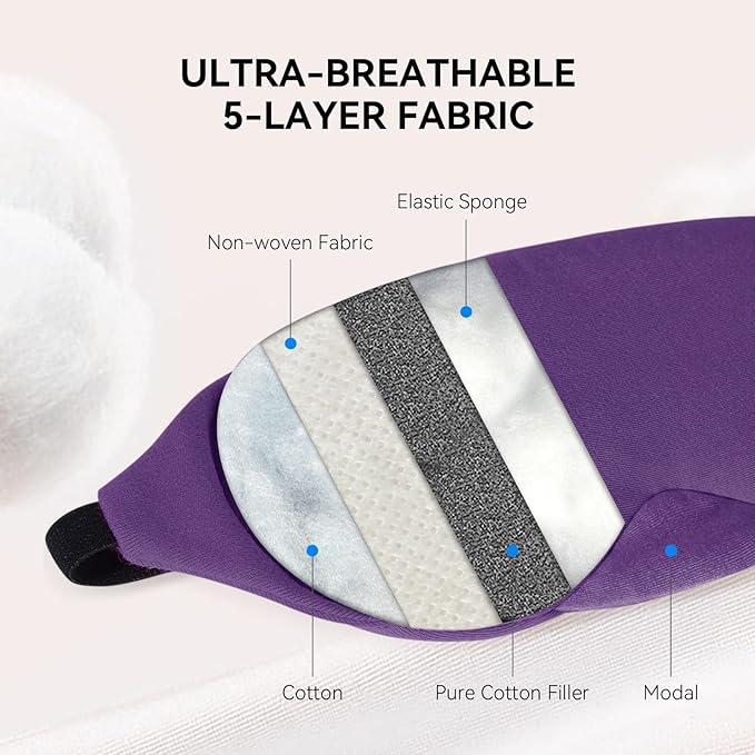 Mavogel Cotton Sleep Eye Mask - Breathable Light Blocking Sleep Mask, Soft Comfortable Night Eye Mask for Men Women, Eye Cover for Travel/Sleeping/Shift Work, Includes Travel Pouch (Purple) - Bloomnest