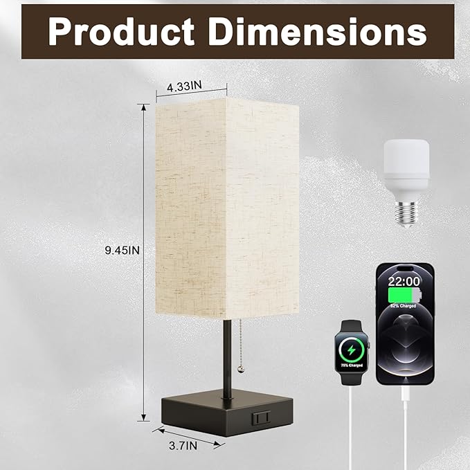 Table Lamp for Bedroom,Nightstand Lamp for Bedside with AC Outlets,Adjustable 3color LED Light Desk Lamp for Home Decor,Included Bulb and Lamp Shade (Linen White-onlyAC, 1PCS) - Bloomnest