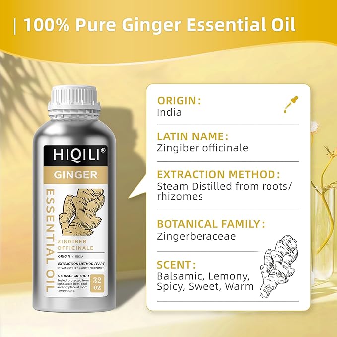 HIQILI 32 Fl Oz Ginger Oil, 100% Pure Natural Ginger Essential Oil for Hair, Massage, Skin - 1000ML - Bloomnest