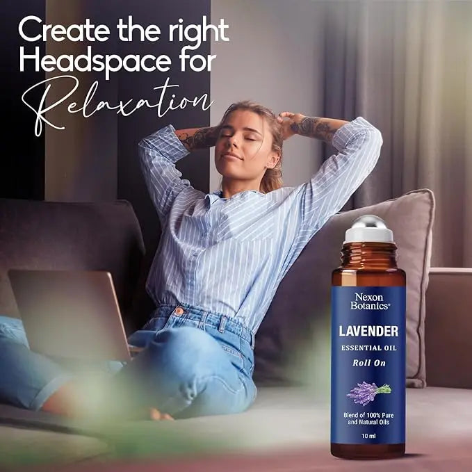 Lavender Essential Oil Roll-On 10 ml - Pure, Natural & Prediluted Oil Blend Roller for Calmness, Relaxation & Skin Care - Nexon Botanics NexonBotanics