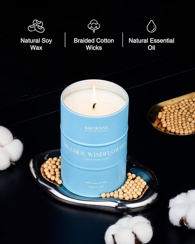 M&SENSE White Flowers Large Natural Scented Candle, 120 Hours Long Lasting Soy Candle 21.2oz, Stress Relief Floral Aromatherapy Candles for Women, Valentines Day Gifts for Her - Bloomnest