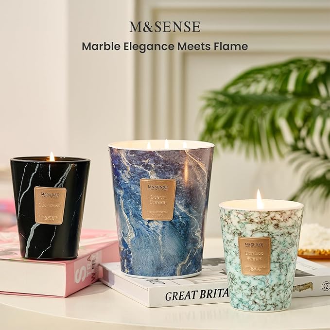 M&SENSE BambooStream Scented Candles for Home, 3-Wick Highly Scented Jar Candles, Extra Large Candle 35 Oz 150 Hours Long Lasting Burning, Relaxing Aromatherapy Candle for Stress Relief, Meditation - Bloomnest