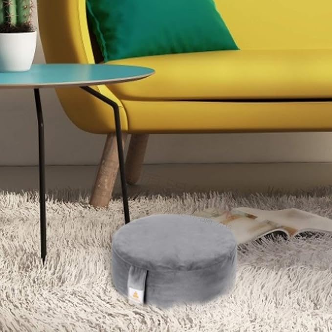 Round Velvet Meditation Pillow D=13"/16" H=5.5" Yoga Bolster Floor Pouf Zafu Buckwheat Meditation Cushion for Sitting on Floor,Removable Organic Cotton Cover Kneeling Pillow - Bloomnest