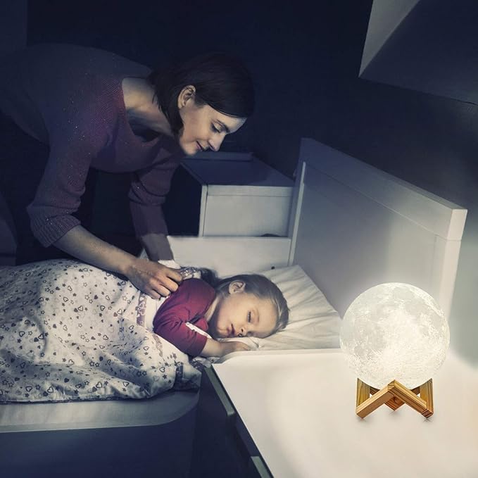 PRUGNA Moon Lamp, 1200mAh Ultra-Long Endurance Night Light, 7.1" 16 Colors LED Moon Light, Remote&Touch Control Room Decor Lamps for Kids Women Gift - Bloomnest