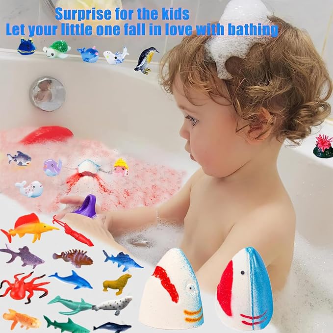 Shark Bath Bombs for Kids with Surprise Inside SEA Animals - Natural and Safe Bath Bombs Gift Set for Girls & Boys - Multicolored Organic Bubble Bath. - Bloomnest