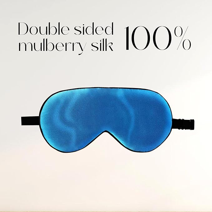 ZIMASILK 100% Natural Silk Sleep Mask Blindfold,Adjustable Super-Smooth Soft Eye Mask for Sleep with Bag (Methyl Blue) - Bloomnest