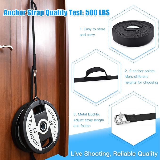 Brebebe Door Anchor Strap for Resistance Bands Exercises, Multi Point Anchor Gym Attachment for Home Fitness, Portable Door Band Resistance Workout Equipment, Easy to Install, Punch-Free, Nail-Free - Bloomnest
