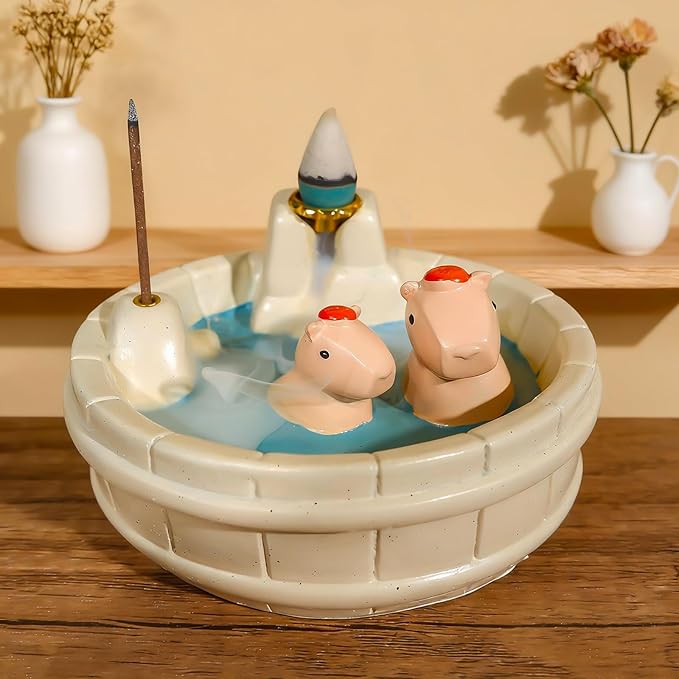 White Capybara Backflow Incense Holder - Adorable Unique Design with Waterfall Effect for Relaxation & Aromatherapy | Perfect for Energy Cleansing,Yoga,Meditation,Zen Spaces, and Altar Decor - Bloomnest