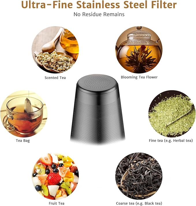 glastal 51 oz Large Glass Teapot with Infuser Stovetop Safe, Glass Tea Kettle for Stove Top, Clear Teapot with Strainer for Loose Tea (1500 ml) Black