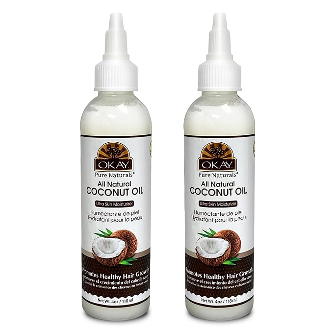 Okay 100% Pure Coconut Oil for Hair & Skin - Coconut Oil for Women & Men, Perfect for Body, Face, Natural Massage Oil & Moisturizer - 4 Fl Oz Squeeze Bottle (Pack of 2) - Bloomnest