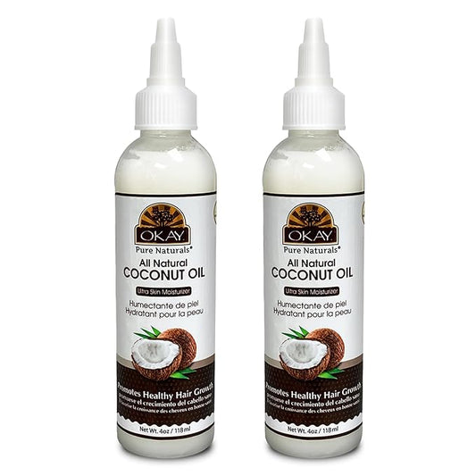 Okay 100% Pure Coconut Oil for Hair & Skin - Coconut Oil for Women & Men, Perfect for Body, Face, Natural Massage Oil & Moisturizer - 4 Fl Oz Squeeze Bottle (Pack of 2) - Bloomnest