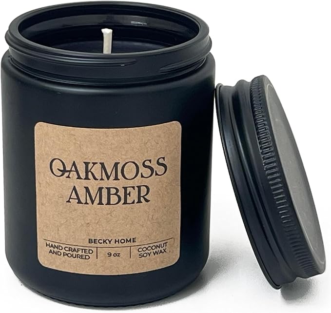 9oz Scented Candle for Men, Oakmoss Amber Scented, Men Scented Candle, Long Lasting Masculine Scents, Natural Coconut Jar Candle for Home, Bachelor Pad Decor, The Perfect Mens Gift - Bloomnest