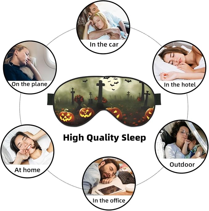 Sleep Eye Mask Halloween Pumpkin Spooky Graveyard at Night Sleep Mask for Women Men Comfortable Eye Mask with Adjustable Strap Soft Eye Cover Blindfold for Travel Yoga Nap Shift Work - Bloomnest