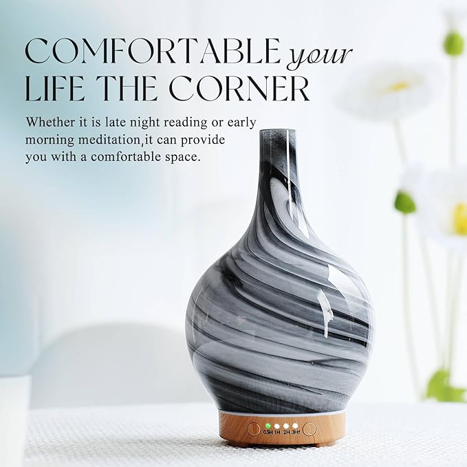 Porseme 150ml Essential Oil Diffuser Glass Color Changing Aroma Air Diffusers Aromatherapy Ultrasonic Cool Mist Humidifier 6 Running Hours Waterless Auto-Off for Sleeping, Yoga, Office, Spa (Ink) Porseme