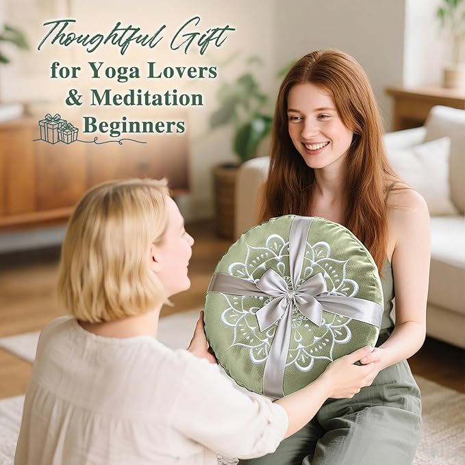 Hihealer Meditation Cushion, Traditional Tibetan Meditation Pillow Velvet Cover - Large Floor Cushion Seating for Adults - Yoga Buckwheat Bolster for Women、Moms - Bloomnest