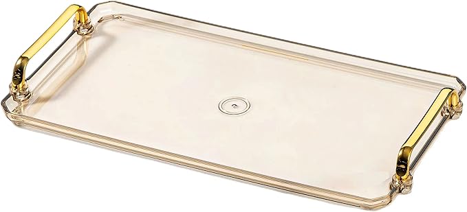 Acrylic Serving Tray with Handles Ottoman Countertop Decorative Tray Serving Tray Spill-Proof Tray for Coffee Table Living Room Bedroom16 x 9 x 0.8 inches (Amber) - Bloomnest