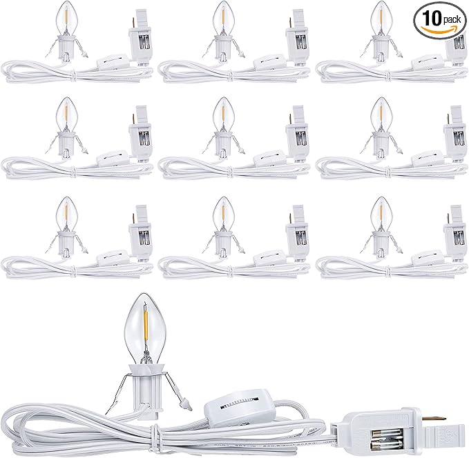 Feekoon 10 Packs 6ft Village Light Cord with 1W C7 LED Bulb, Salt Lamp Cord with ON/Off Switch and 2 Spare Fuses, Blow Mold Light Ideal for Christmas Village House Craft Decorations - Bloomnest
