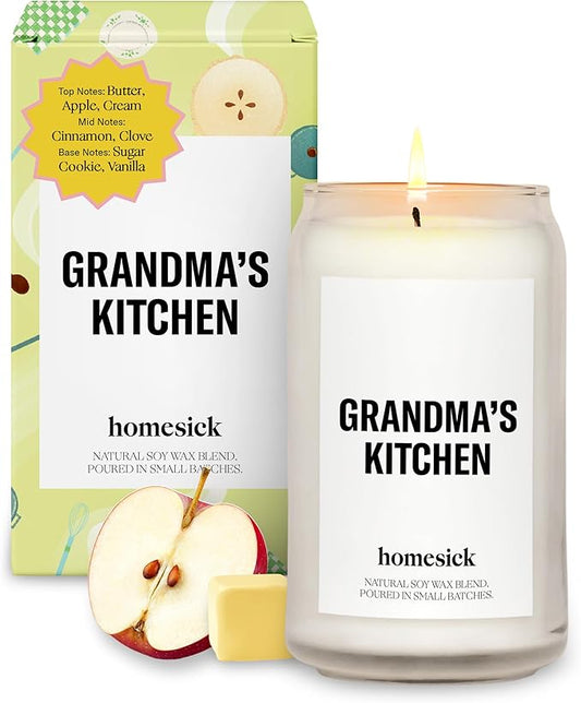 Homesick Scented Candles for Home (Grandma's Kitchen) - 13.75 oz Long-Lasting Natural Soy Wax Blend Jar Candle Gifts for Women & Men, 60-80 Hours Burn Time - Notes of Butter, Apple & Cream - Bloomnest
