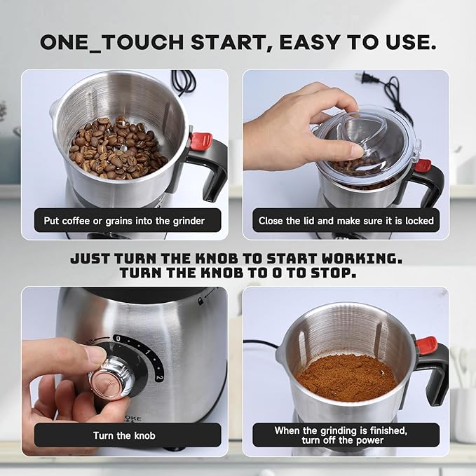 Electric Spice and Nut Grinders - 3 Stainless Steel Blades, 1 Filter, 1 Brush - 500W Grinder for Kitchen Dry Use (Black) - Bloomnest