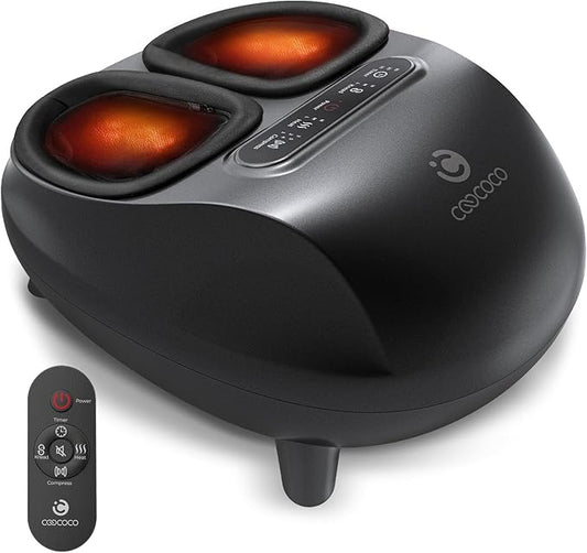 CooCoCo Foot Massager with Heat, Shiatsu Foot Massage Machine with Base, ABS Feet Massager for Plantar Fasciitis, Compression, Auto-Off Timer, FSA Eligible Foot Warmer, Remote Control - Bloomnest