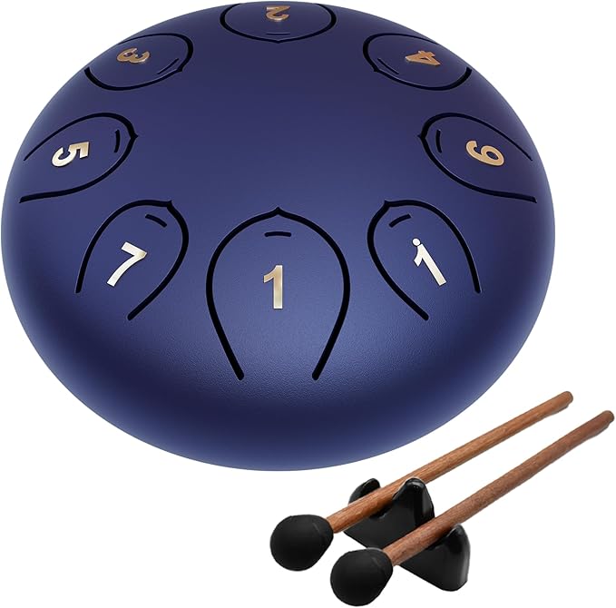 Steel Tongue Drum 6 Inch 8 Notes, Rain Drums for Outside C major, Hang Instrument, Handpan for Kids, Ethereal Hand Pan for Meditation Yoga Musical Education, Deep Blue - Bloomnest
