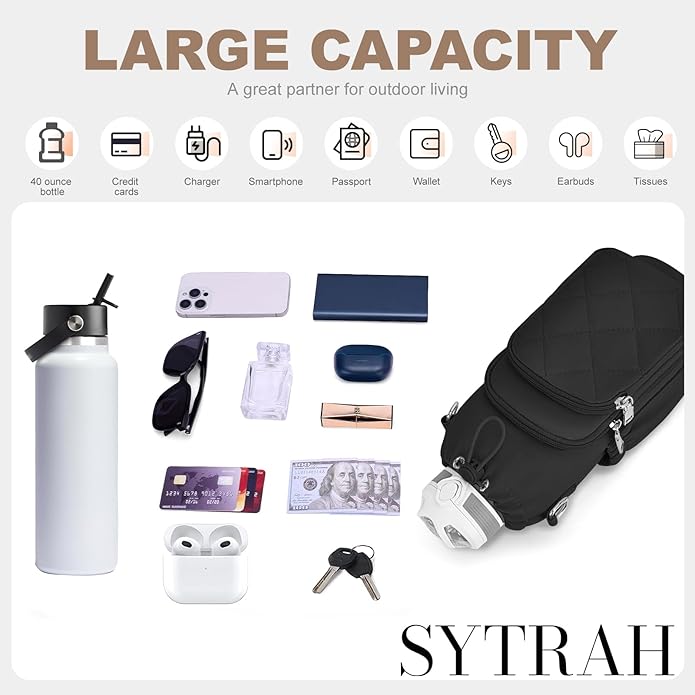 Water Bottle Bag Crossbody，Insulated Water Bottle Purse Crossbody Water Bottle Holder with Strap 40 oz SYTRAH