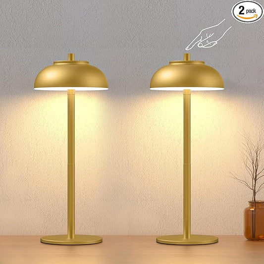 2 Pack Led Cordless Table Lamp: Modern Portable Desk Lamp for Indoor/Outdoor Use, 3 Color Dimming Rechargeable Battery Lights for Dining Room, Living Room, Patio, Camping(Gold) - Bloomnest