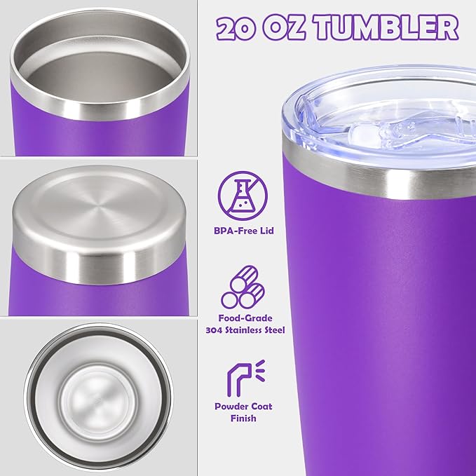 20oz Tumbler Bulk Stainless Steel Tumbler Cup with Lid Vacuum Insulated Double Wall Travel Mug, Durable Powder Coated Travel Coffee Tumbler Mug for Hot & Cold Drinks, Purple,12 Pack - Bloomnest