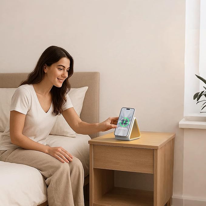 Housbay Sound Machine with Magnetic Wireless Charger for iPhone, 2-in-1 Design for Clutter-Free Nightstand, Dual-Speaker Stereo Sound for Sleeping - Cream - Bloomnest